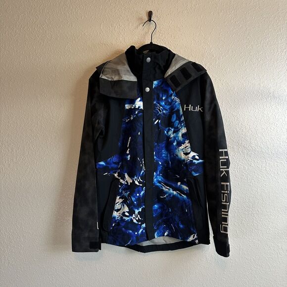 Huk Fishing Hydra Reflective Mossy Oak Rain Jacket‎ Blue Small Performance Camo - Picture 3 of 15